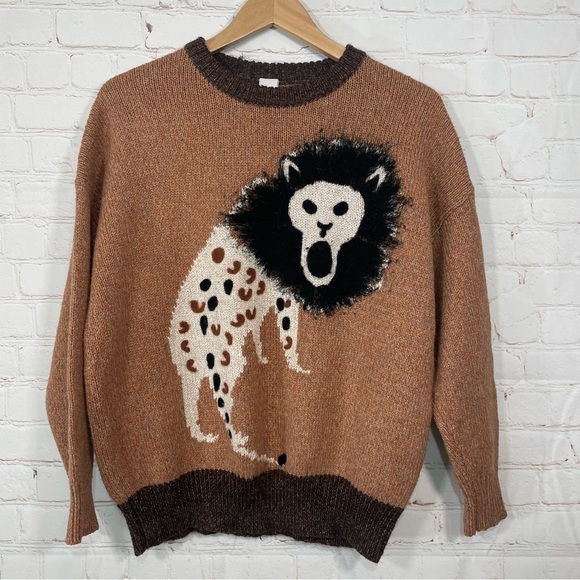 Jessy Line Rare Sweater Lion Print Brown Size XS - Picture 1 of 13